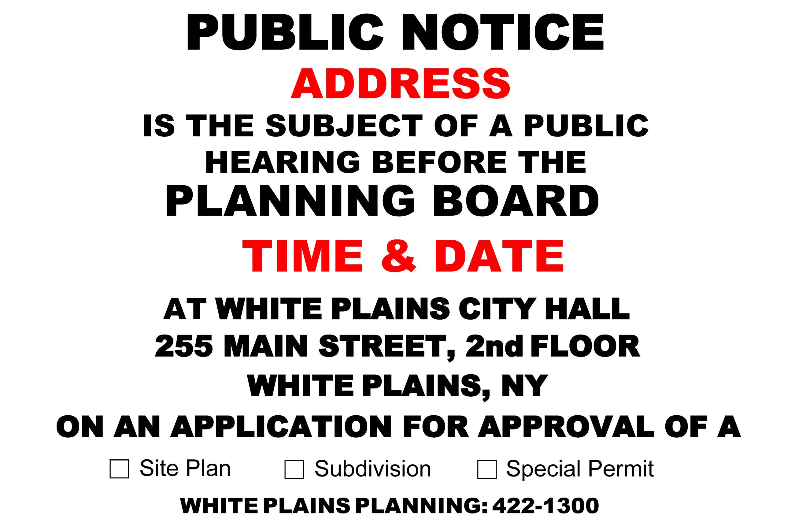 Planning Board PUBLIC NOTICE Fillable Sign